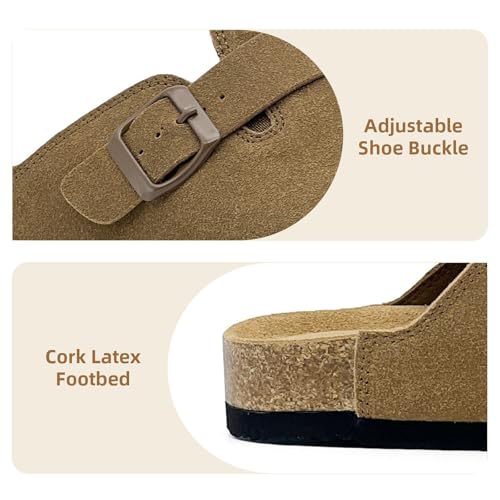 Image of Kids Suede Clogs Boys Girls Sandals Cork Footbed Toddler Slip-on Slippers Indoor Outdoor Cute Sandals Classic Adjustable Buckle