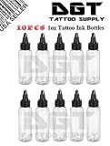 DGT Clear Plastic 1oz Empty Tattoo Ink Bottles 10pcs Black Twist Cap