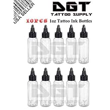 DGT Clear Plastic 1oz Empty Tattoo Ink Bottles 10pcs Black Twist Cap