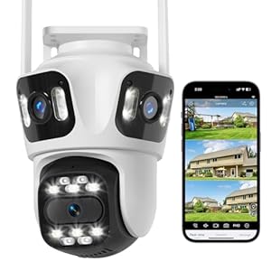 4K Security WiFi Camera Outdoor with Three Lens, Wired Plug-in | 8MP Auto Tracking 360 View Indoor Home Security Camera, AI/Motion Detection, Color Night Vision, 2-Way Audio, SD/Cloud Storage