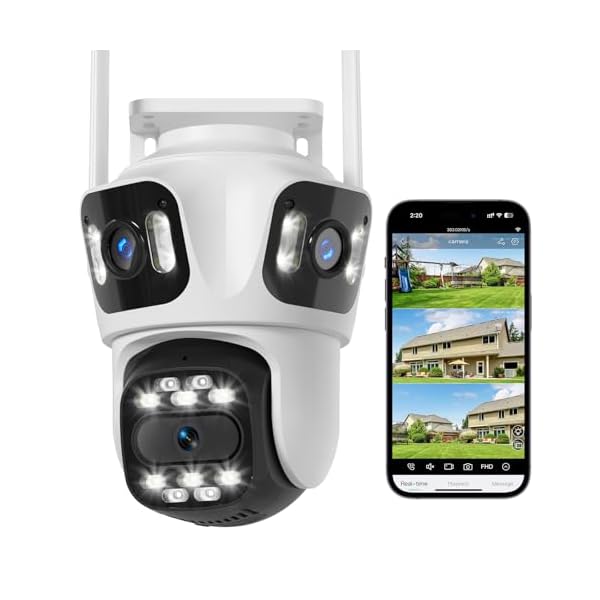 4K Security WiFi Camera Outdoor with Three Lens, Wired Plug-in | 8MP Auto Tracking 360 View Indoor Home Security Camera, AI/Motion Detection, Color Night Vision, 2-Way Audio, SD/Cloud Storage