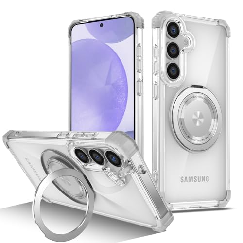 Image of Cubix Back Cover Case for Samsung Galaxy S25 Plus Hard PC + TPU | Metal Ring Kickstand | 1500g Magnetic Hold | 360 Rotating Stand | Military Drop Protection | Air Cushioned Corners