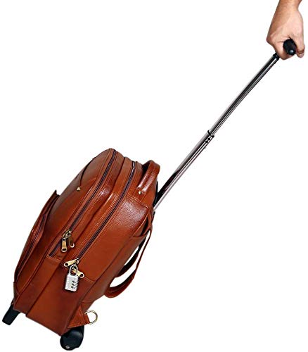 RICHSIGN Leather Accessories 18 Inch Cabin Size Leather Laptop Backpacks Business Trolleys Bags