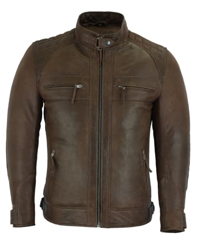 Vance Leather' Men's Cafe Racer Waxed Lambskin Austin Brown Motorcycle Leather Jacket2