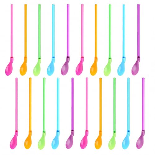 Slush Strohhalme mit Löffel 20 Stück Spoon Straws für Slush Eis Smoothies Cocktails Bunte Trinkhalme Kunststoff für Party Kino Frozen Drinks