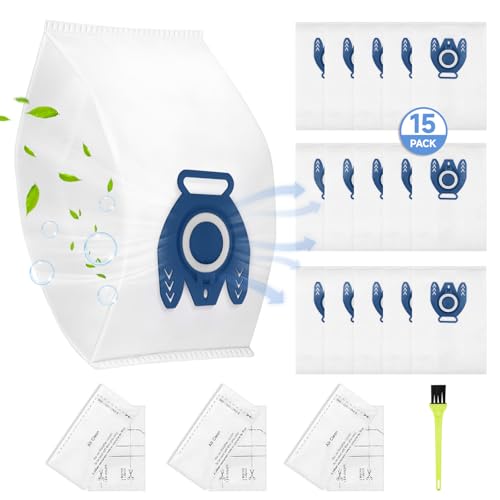 15 Pack GN Vacuum Dust Bags Replacements for Miele Hoover Bags Classic C1, Complete C2 C3, S227 S240, S270, S400, S400i, S600, S2, S5, S8 Series Vacuum Cleaner