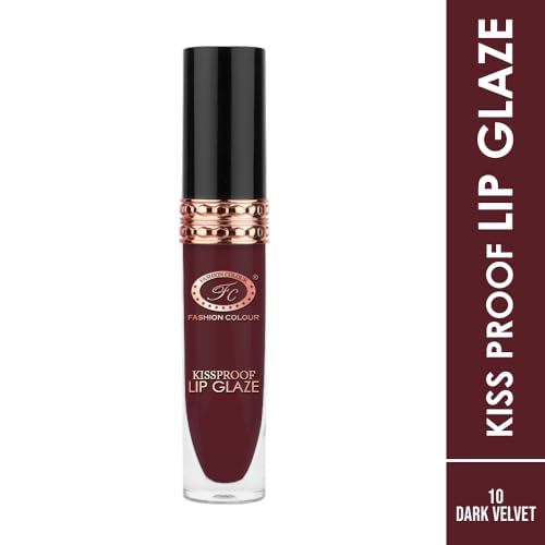 Image of Fashion Colour Kissproof Lip Glaze Lipstick | Upto 12 Hours Stay | Velvet Texture | Non Transfer Lipstick Waterproof | Highly Pigmented | Lipstick For Women | 7g (Dark Velvet)