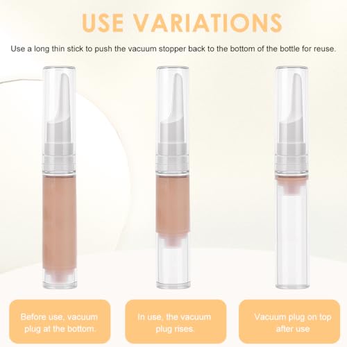 Image of MAYCREATE 6Pcs Mini Airless Pump Bottles Foundation Container Refill Travel Bottles 5ml /10ml /15ml, Refillable Vacuum Dispenser Bottle for Makeup, Perfume - Removable Lid and Nozzles
