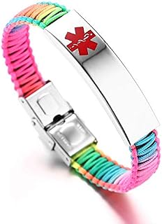 JF.JEWELRY Medical ID Alert Bracelet for Women Nylon Braid Bracelet Adjustable Free Engraving