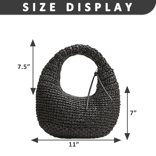Straw Bag for Women, Orbicular Beach Bag, Cute Handbag, Hand-Woven Bags Suitable for Vacation Travel Daily(Black)2