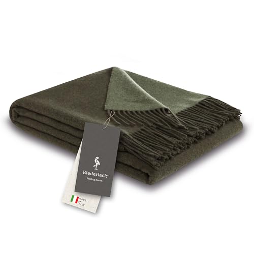 biederlack® samt weiche Kuscheldecke Wool-Mix Dunkelgrün-Salvia...
