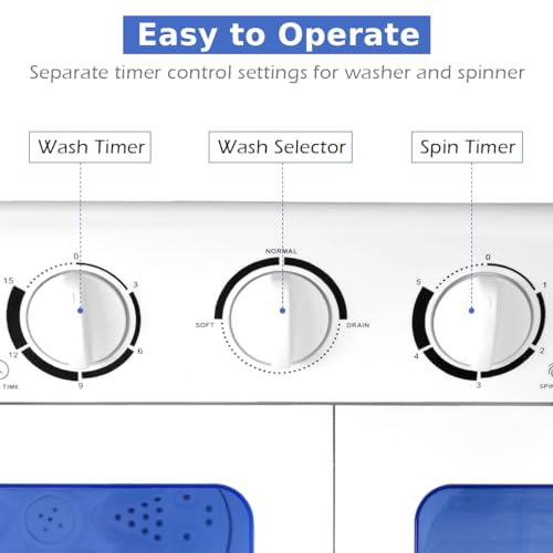 HOMFME Twin Tub Washing Machine, 8KG Portable Washer and Spin Dryer Combo with Timing Function & Drain Hose, Compact Laundry Wash Machine Mini Washers for Home Dorms Apartment RVs (Blue) - Image 3
