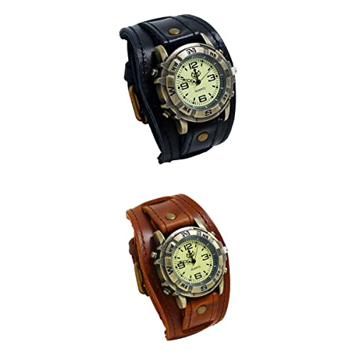 Bracelet montre homme cuir véritable style vintage manchette