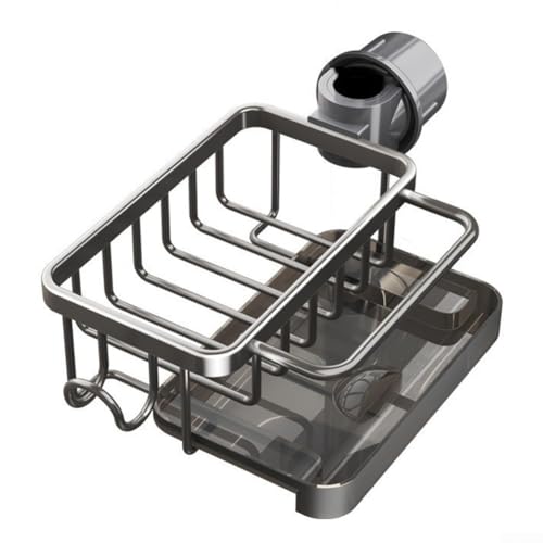 Organizador de fregadero eficiente en el espacio sin instalación de taladro, material de aluminio, soporte para toallas y bandeja de goteo para artículos esenciales de limpieza de cocina (mejora
