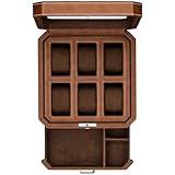 ROTHWELL 6 Slot Leather Watch Box with Valet Drawer - Luxury Watch Case Display Organizer, Microsuede Liner, Locking Mens Jewelry Watches Holder, Men's Watch Storage Large Glass Top (Tan/Brown)