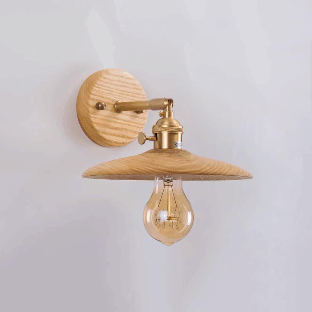 Applique da Parete in Legno Moderno di metà secolo, Braccio Dritto Regolabile in Ottone, Lampada da Parete per Camera da Letto, Piccola Lampada da Parete Rustica Vintage, Lampada da Comodino, SOG
