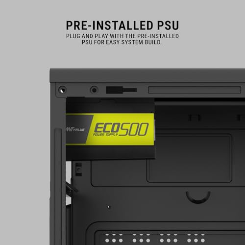 Image of Ant Value VM3P Mid Tower PC Cabinet with ECO500 SMPS | Micro ATX & Mini ITX Support | Built-in 2 USB Ports | Office /Desktop Computer Case | Black