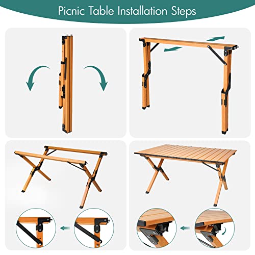 Portable Picnic Table, Aluminum Folding Picnic Table With Carry Bag, Lightweight Roll-Up Camping Table For 2-4 People, Folding Camping Table For Picnic, Parties, Barbecue, Beach, Backyard, Garden #TOP5