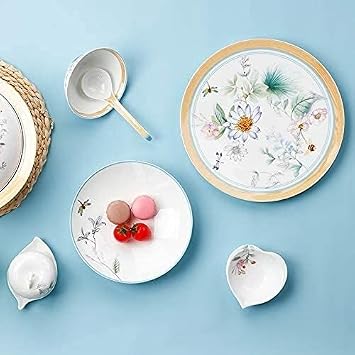 Dinnerware Sets - Luxury Gift Dishes Service Set, 40pieces Chinese Style Bone China Tableware Dinnerware Set with Bowl Soup Plates Salad Plates High Bowls Toothpick Holder