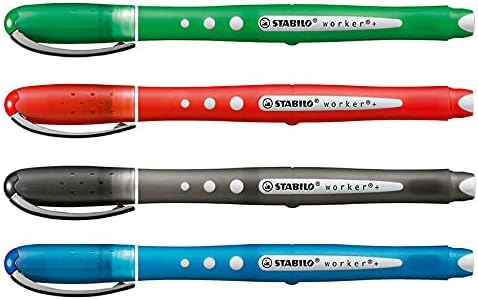 Stabilo Worker Colorful Rollerball Pen Medium 0.8mm Tip 0.5mm Line [Pack of 4]