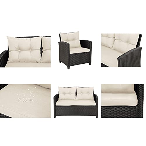 Moolo 4 Pieces Patio Furniture Rattan Patio Conversation Set For Patio Lawn Garden Outdoor Chair Sofa Cushions And Storage Glass Table Beige #TOP7