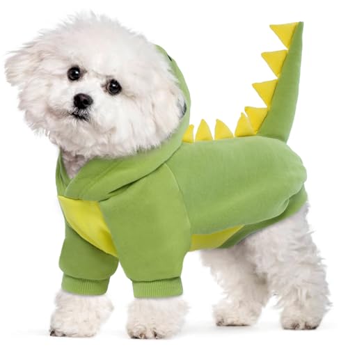 Lelepet Halloween Dog Dinosaur Costume, Warm Fleece Hoodie for Small Dogs Winter Pet Sweatshirt