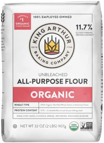 King Arthur, 100% Organic All-Purpose Flour Unbleached, Non-GMO Project Verified, No Preservatives, 2 Pounds