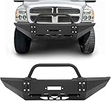 KUAFU Front Bumper Assembly Compatible with 1994-2002 Dodge Ram 1500 w/Winch Plate & Trailer Tow Ring Hole Powder Coated Black 2Packages 3Pcs