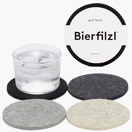 Graf Lantz Bierfilzl Lot de 4 dessous de verre ronds en feutre – Multicolore – 100 % laine mérinos – Évacuation de l'eau, résistant aux taches et absorbant (Noir)