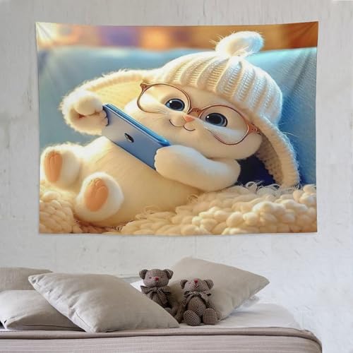 Tapisserie lapin mignon pour habiller un mur vide de salon sans travaux