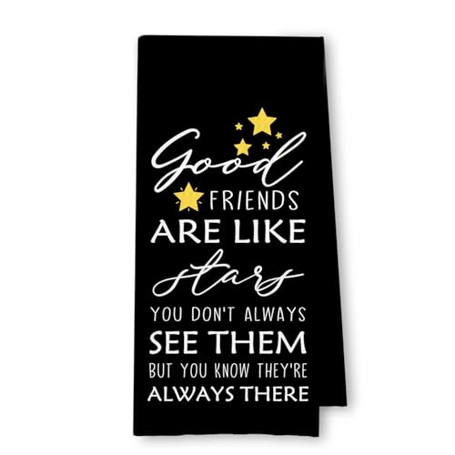 ArtisaEura Good Friends are Like Star Gifts Kitchen Towels, Friendship Gifts for Women Hand Towels for Bathroom Decor, Good Friends Bestie BFF Gifts Dish Tea Towels for Kitchen, 16x24 Inches-Black