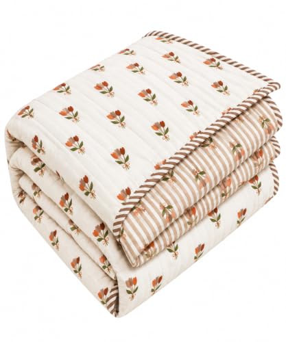 Image of RRC Jaipuri Floral Print Double Bed Razai | Cotton Lightweight AC Quilt | Soft Jaipuri Rajai | 200 GSM Summer Comforter | Double Bed Quilt Pack of 1