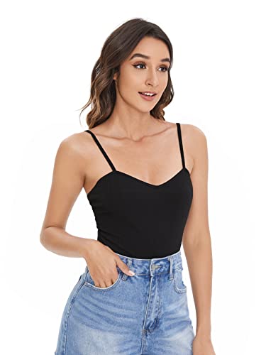 Verdusa Women's Sweetheart Neck Spaghetti Strap Rib Knit Solid Cami Top Black S #TOP1