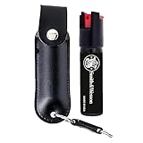 Smith & Wesson Pepper Shield Quick Release Large Pepper Spray Keychain with Leather Holster.75-Ounce, Black Finish