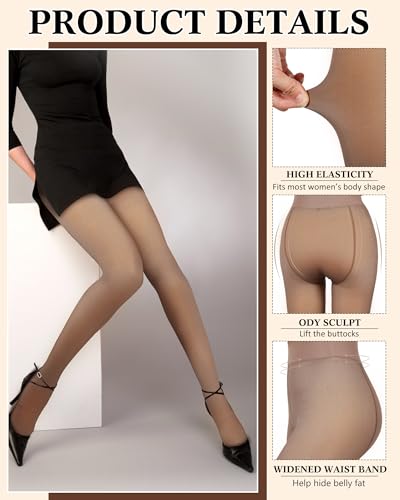 Image of Foaincore 4 Pairs Fleece Lined Tights Women