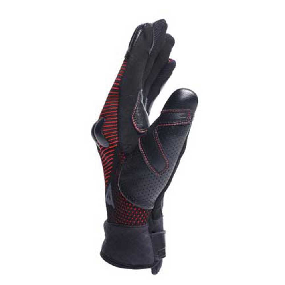 Dainese - Unruly Ergo-Tek Gloves, Guantes de Moto para Hombre, Tejido sin Costuras, Refuerzos de Cuero, Protección de Nudillos, Pantalla Táctil, Negro/Rojo Fluo, L