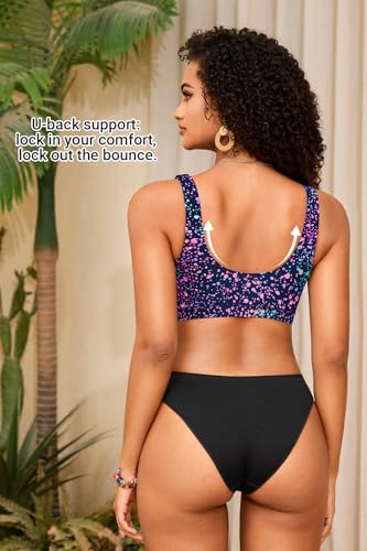 Image of Women Sport Bra Swimsuit Top - Swim Bra Bikini Top Only Scoop Neck Bathing Top 2025 Swimwear