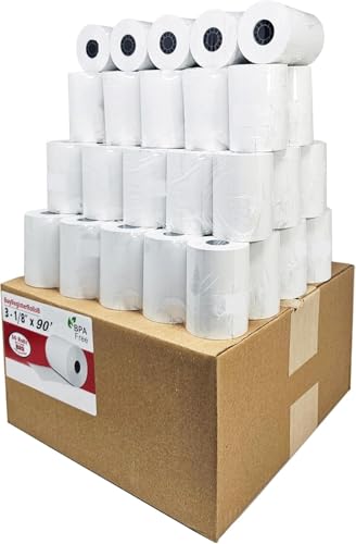 Papel térmico sin BPA 80 mm x 90 pies para impresoras portátiles y de tickets (50 uds)