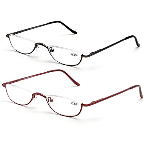 Aiweijia Paquet de 2 paires de lunettes de lecture unisexe en verre demi lune pour les femmes
