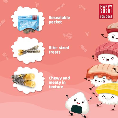 Image of Happy Sushi For Dogs Imaginelles Happy Sushi Wraps Fish For Dogs Nutritious And Tasty Dog Treats 12Pcs 132G, All Life Stages, Stick