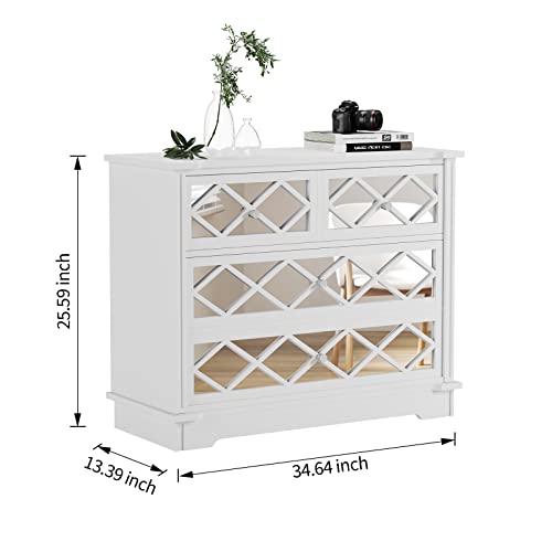 Senfot 4 Drawer Dresser With Mirror Fronts, Mid-Century Storage Cabinate, Sideboard Buffet Cabinate With Wide Storage Space For Living Room, Bedroom,Dinning Room, Entryway Hallway #TOP1