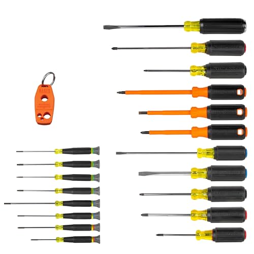 Klein Tools 85820 20-Piece Screwdriver Set, 8 Precision, 7 Standard Drivers with Color-Coded Handles, 3 Insulated Screwdrivers, 1 Demolition Driver, and Magnetizer