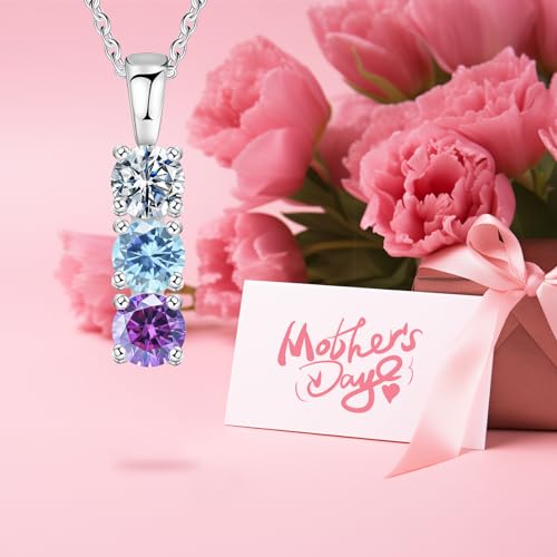 ORFANDE Personalized Simulated Birthstones Necklace for Mother Custom Mother Necklace with 1-6 Birthstones Personalized Family Simulated Birthstone Necklace for Mothers Day