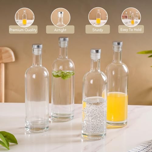 Image of Nestasia Glass Water Bottle Set Of 4, Stylish Leakproof Bpa-Free Bottles For Water, Juices, Iced Tea And More, 500Ml Each, Transparent