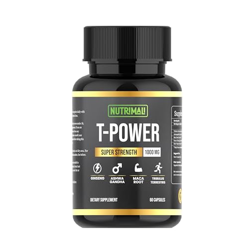 NutriMali T-Power (T-Ali Replacement) | Testosterrone Supplement for Men | Ginseng, Maca Root, Tribulus Terrestris, Ashwagandha | 60 Capsules 1000mg High Strength | Energy, Stamina Booster