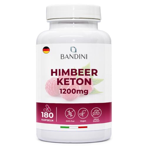 Bandini® Himbeer Keton 1200 mg - Raspberry Ketone mit Himbeerfruchtextrakt - 180 Kapseln für 6 Monate - 100% Vegan Himbeerketon Supplement - Ideal für Keto-Diät & Low Carb - Ohne Magnesiumstearat