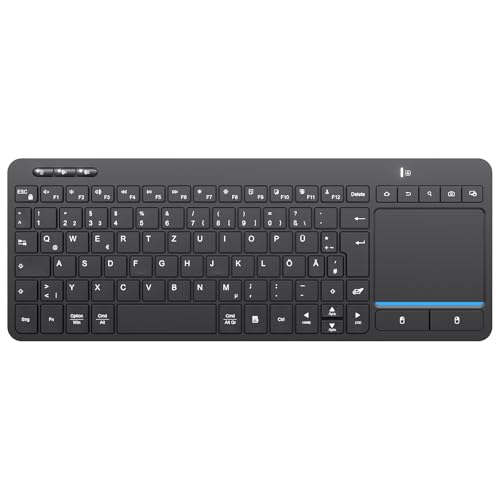 Bnnwa Kabellose Bluetooth-Tastatur mit Touchpad, kabellose TV-Tastatur mit Multi-Touch-Trackpad, unterstützt 3 Geräte für TV, Windows, Android, Chrome OS, Laptop, Tablet(2.4G+BT)
