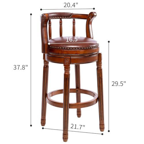 Butaco giratorio de 360 grados con respaldo, altura barra, asiento de cuero vacuno y estructura de madera, color azul oscuro (1 unidad) miniatura 3