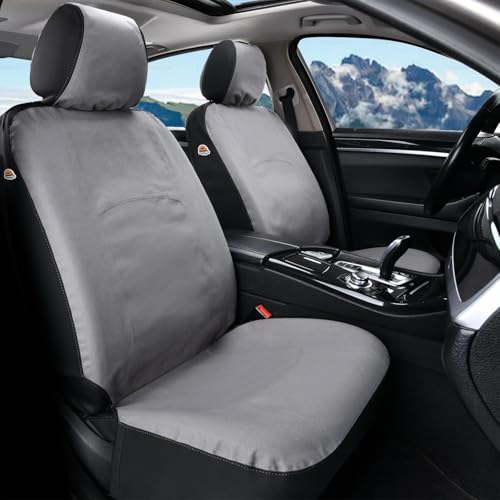 Image of Coverado Car Seat Covers Front, Canvas Universal Seat Covers for Cars, 2-Pack Car Seat Cushions, Auto Seats Protectors for Kids & Dogs, Driver Seat Covers Fit for Most Vehicles Trucks SUVs /Gray