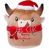 SEAOPOP Christmas Cow Stuffed Animal: 8-Inch Cute Highland Cow Plush Toy with Festive Scarf Soft Plushie Pillow, Perfect Christmas Holiday Birthday Gifts for Kids Girls Boys